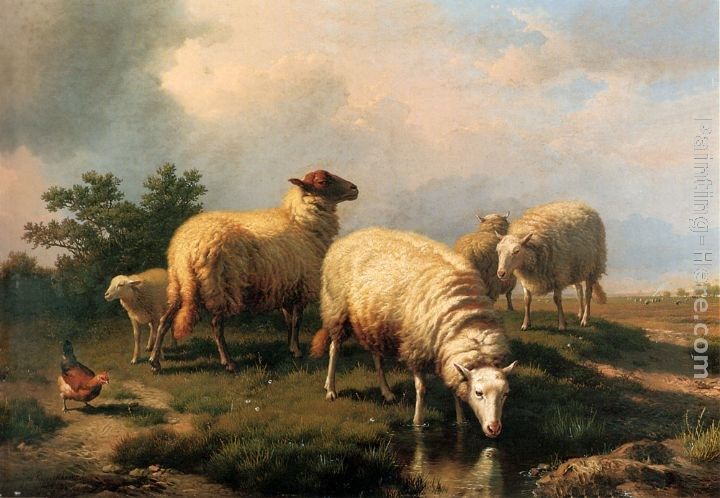 Eugene Verboeckhoven Sheep And A Chicken In A Landscape